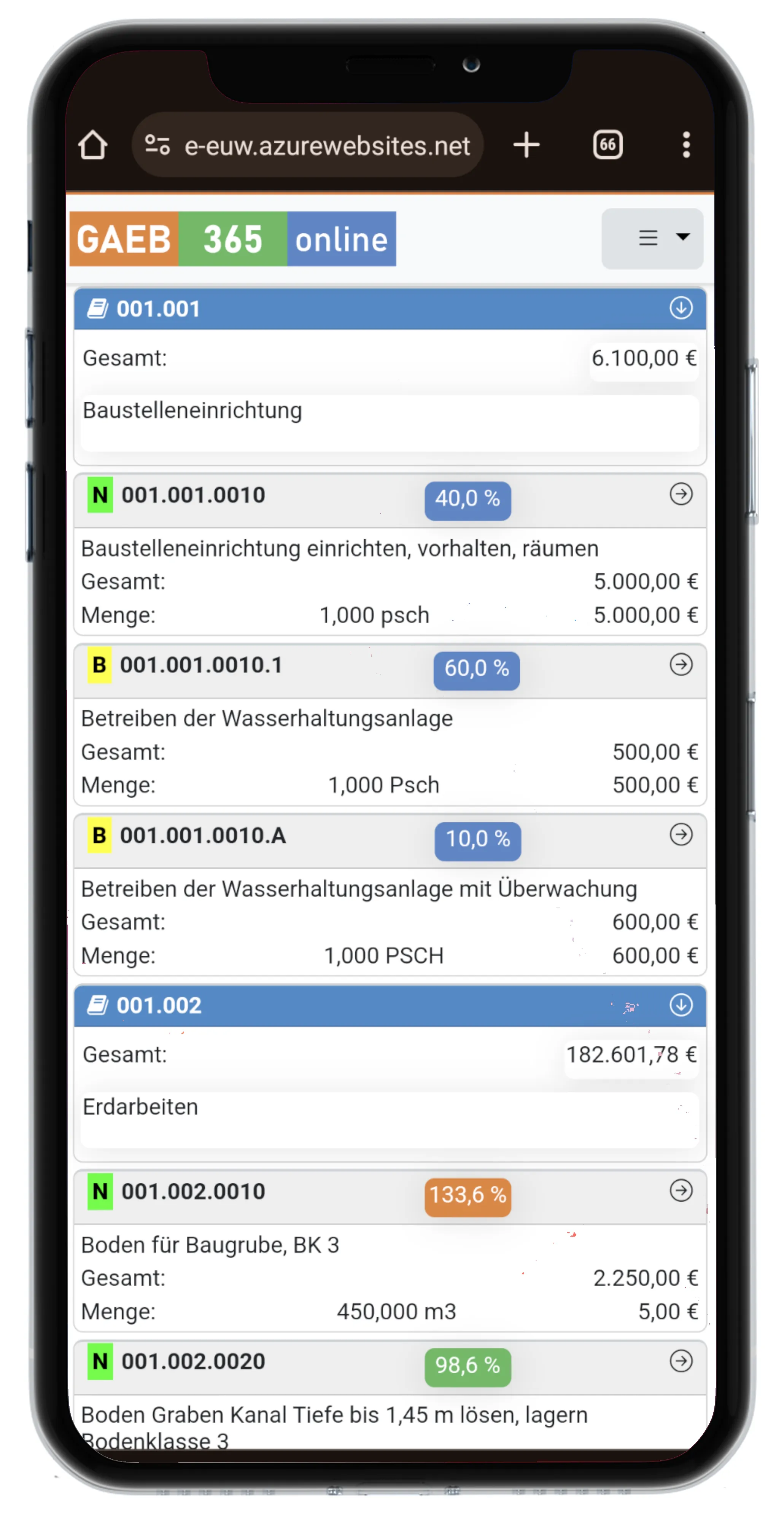 GAEB365-Aufmaß365 auf dem Smartphone mit Abrechnungsstand zum 04.07.2024 GAEB365-Aufmaß365 auf dem Smartphone mit Abrechnungsstand zum 04.07.2024